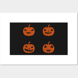 Dark Orange Faux Glitter Halloween Pumpkin Face Pack Posters and Art